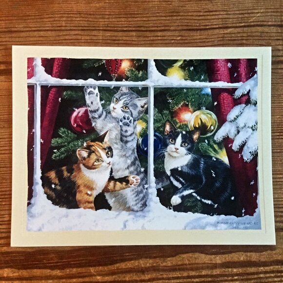 Set of 7 Christmas Cat Art Print Greeting Cards by Persis Clayton Weirs - Picture 3 of 7